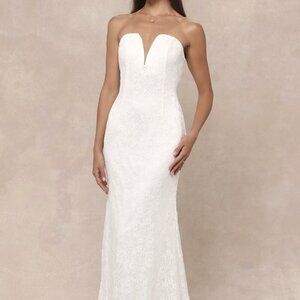 NWT Lulus Gorgeous Love White Lace Strapless Mermaid Maxi Dress​